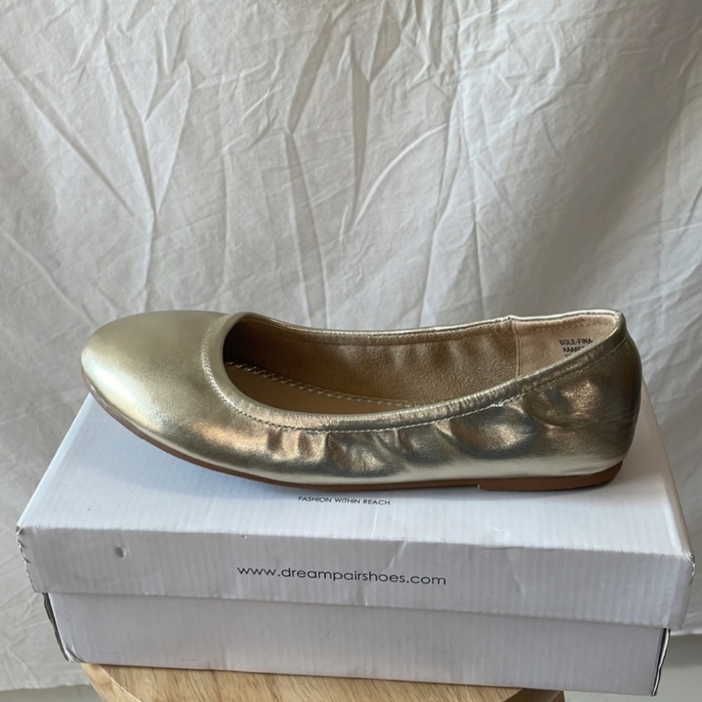 DREAM PAIRS Women's Sole-fina Solid Gold Classic Ballet Flats Shoes 8.5 NWT